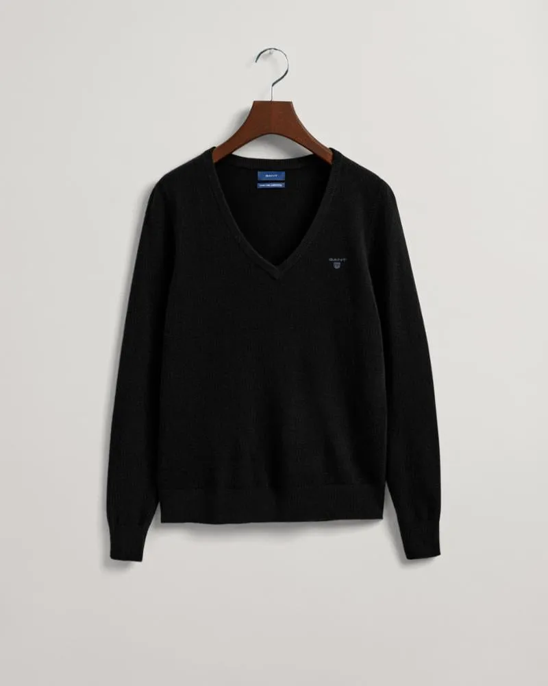 Gant Apparel Womens MD. EXTRAFINE LAMBSWOOL V-NECK 5/BLACK