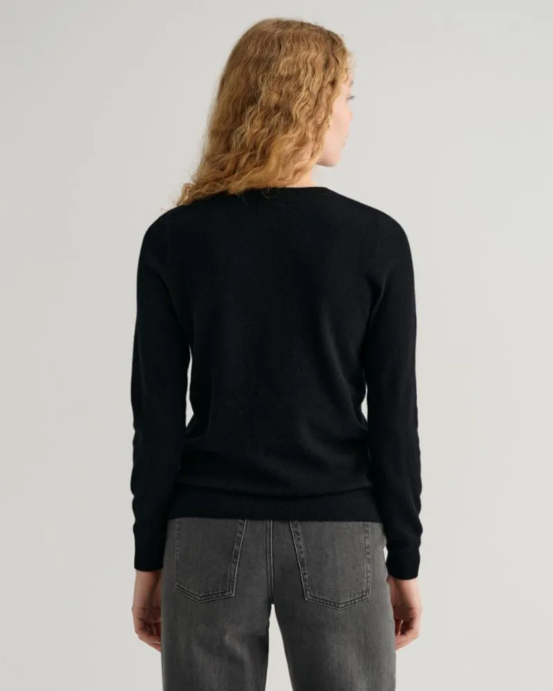 Gant Apparel Womens MD. EXTRAFINE LAMBSWOOL V-NECK 5/BLACK