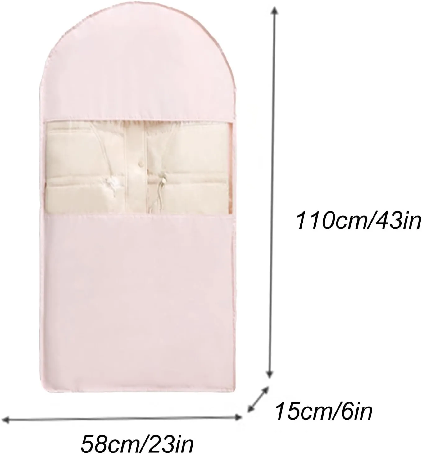 Garment Bags for Hanging Down Jacket, Peach Skin Velvet, Clothes Cover with Clear PVC WindowSealed CompletelyReuse(Pink,58x15x110cm/23x6x43in)