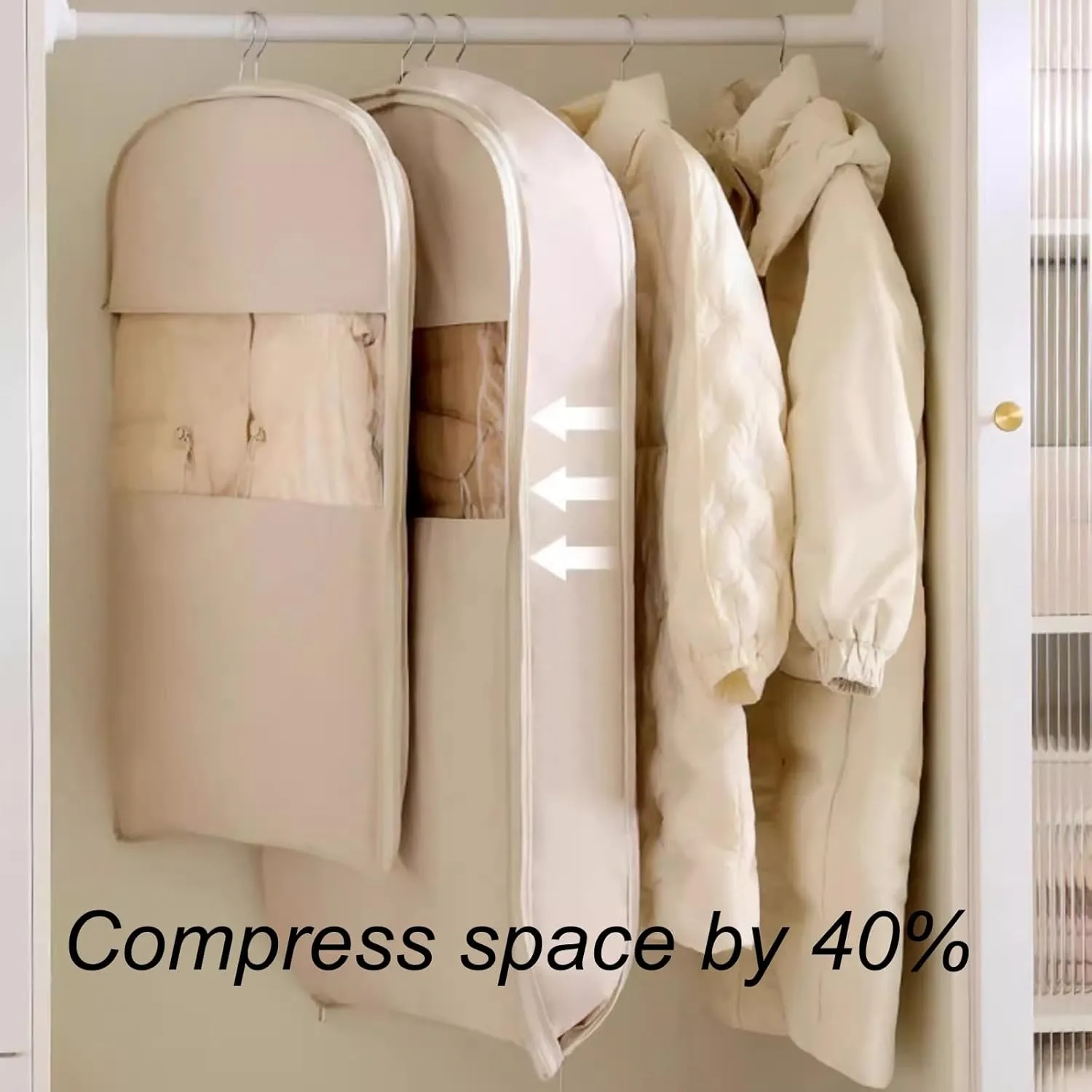 Garment Bags for Hanging Down Jacket, Peach Skin Velvet, Clothes Cover with Clear PVC WindowSealed CompletelyReuse(Pink,58x15x110cm/23x6x43in)