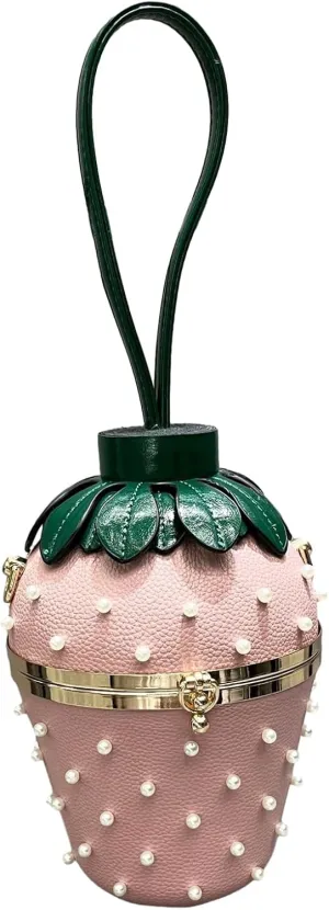 Generic Evening Bag Strawberry Shaped Clutch Handbag Tote with Faux Pearl Decoration Party Wedding Shoulder Bag for Women Girl, Pk, 5.90x5.90x8.66in