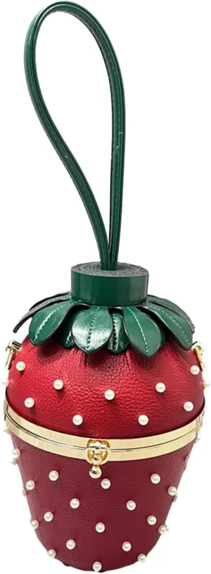 Generic Evening Bag Strawberry Shaped Clutch Handbag Tote with Faux Pearl Decoration Party Wedding Shoulder Bag for Women Girl, R, 5.90x5.90x8.66in