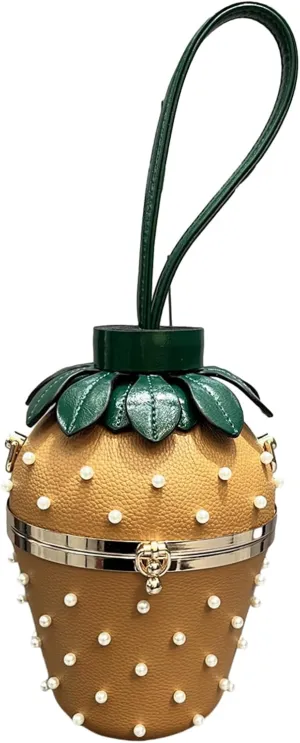 Generic Evening Bag Strawberry Shaped Clutch Handbag Tote with Faux Pearl Decoration Party Wedding Shoulder Bag for Women Girl, Y, 5.90x5.90x8.66in