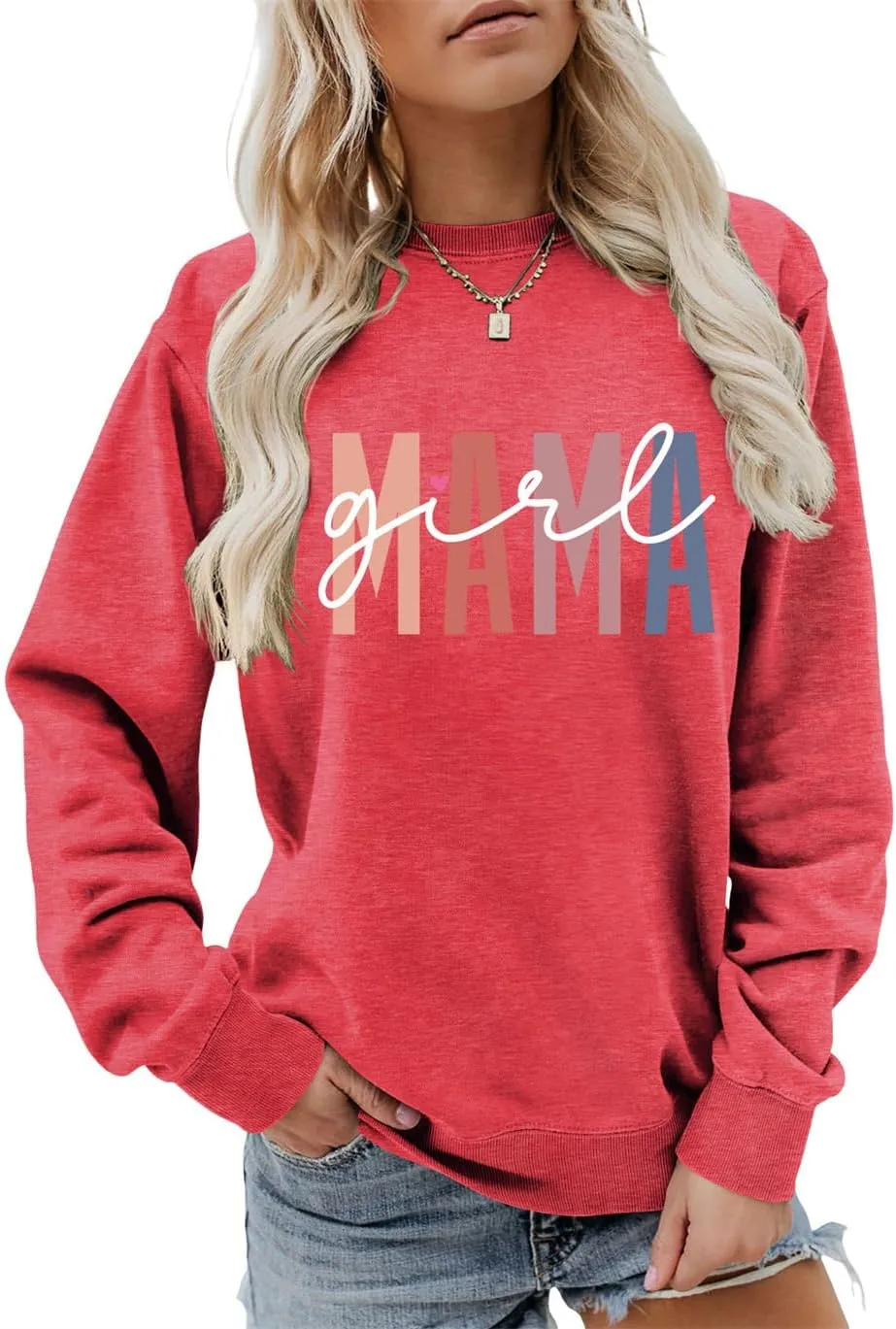 Girl Mama Sweatshirt for Womens Funny Letter Graphic Print Sweater Casual Crewneck Funny Mom Pullover Tops