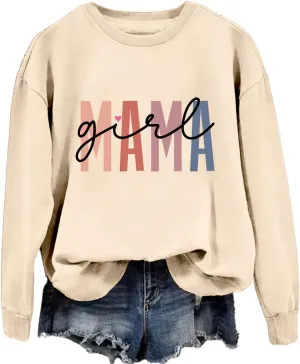 Girl Mama Sweatshirt for Womens Funny Letter Graphic Print Sweater Casual Crewneck Funny Mom Pullover Tops