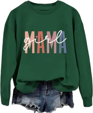 Girl Mama Sweatshirt for Womens Funny Letter Graphic Print Sweater Casual Crewneck Funny Mom Pullover Tops