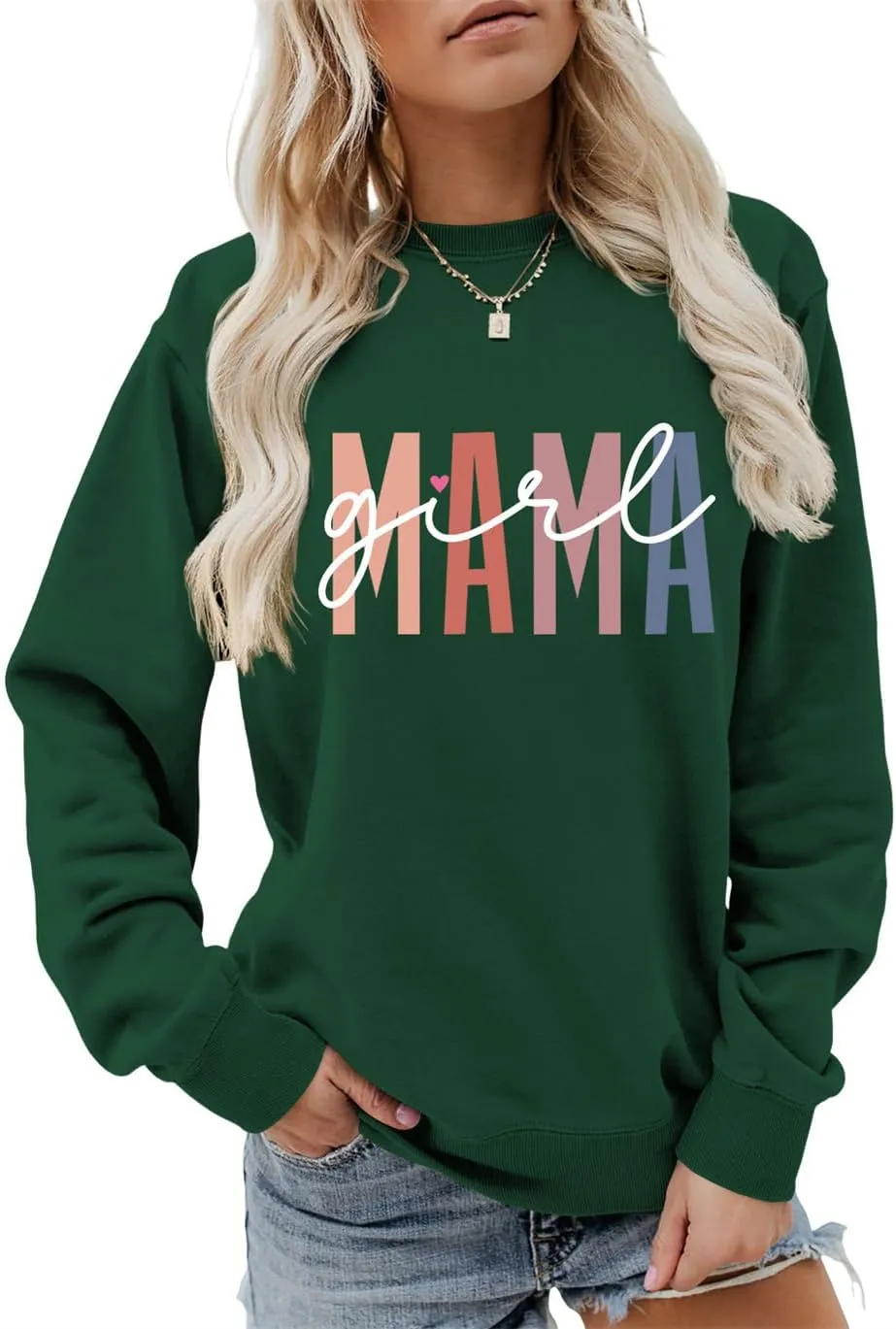 Girl Mama Sweatshirt for Womens Funny Letter Graphic Print Sweater Casual Crewneck Funny Mom Pullover Tops