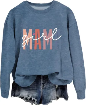 Girl Mama Sweatshirt for Womens Funny Letter Graphic Print Sweater Casual Crewneck Funny Mom Pullover Tops