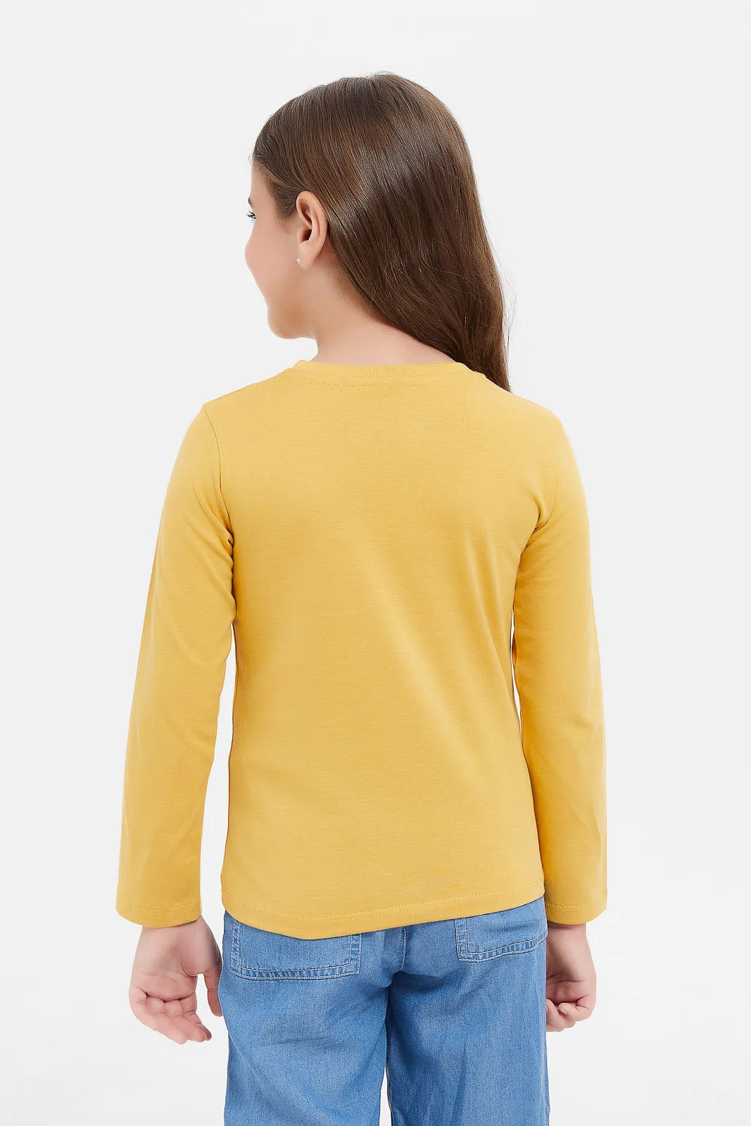 Girls Mustard Printed T-Shirt