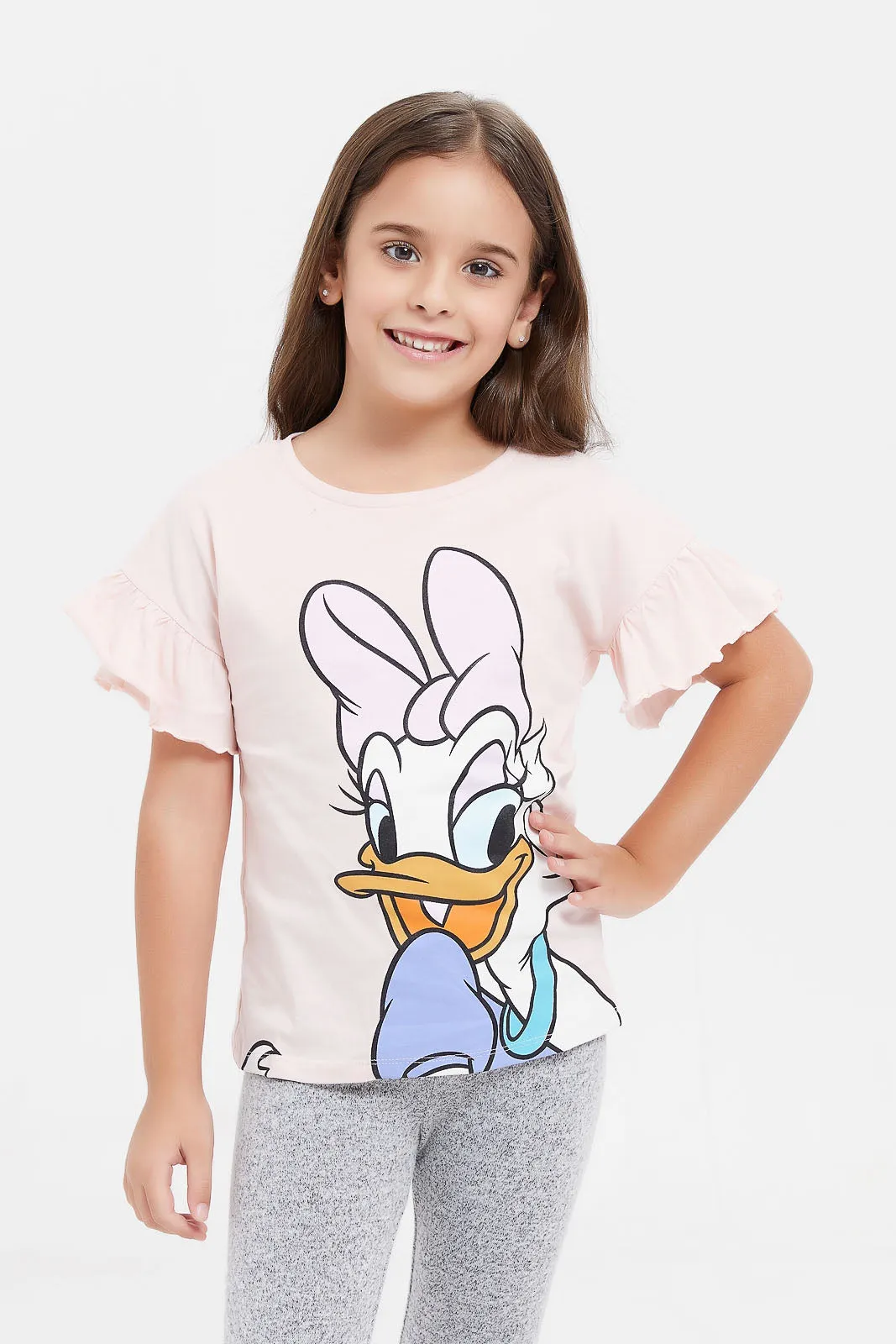 Girls Pink Daisy Print T-Shirt