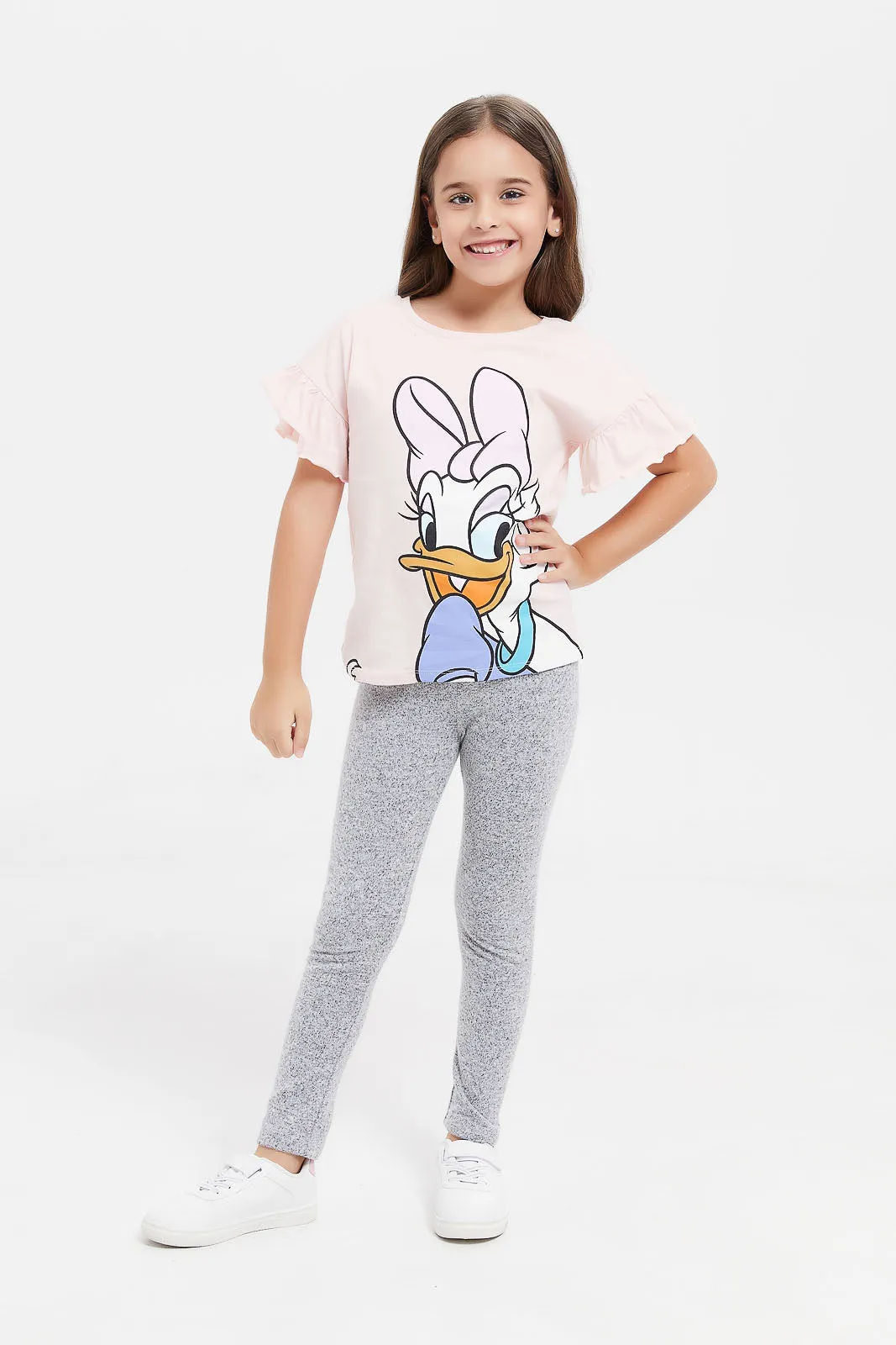Girls Pink Daisy Print T-Shirt