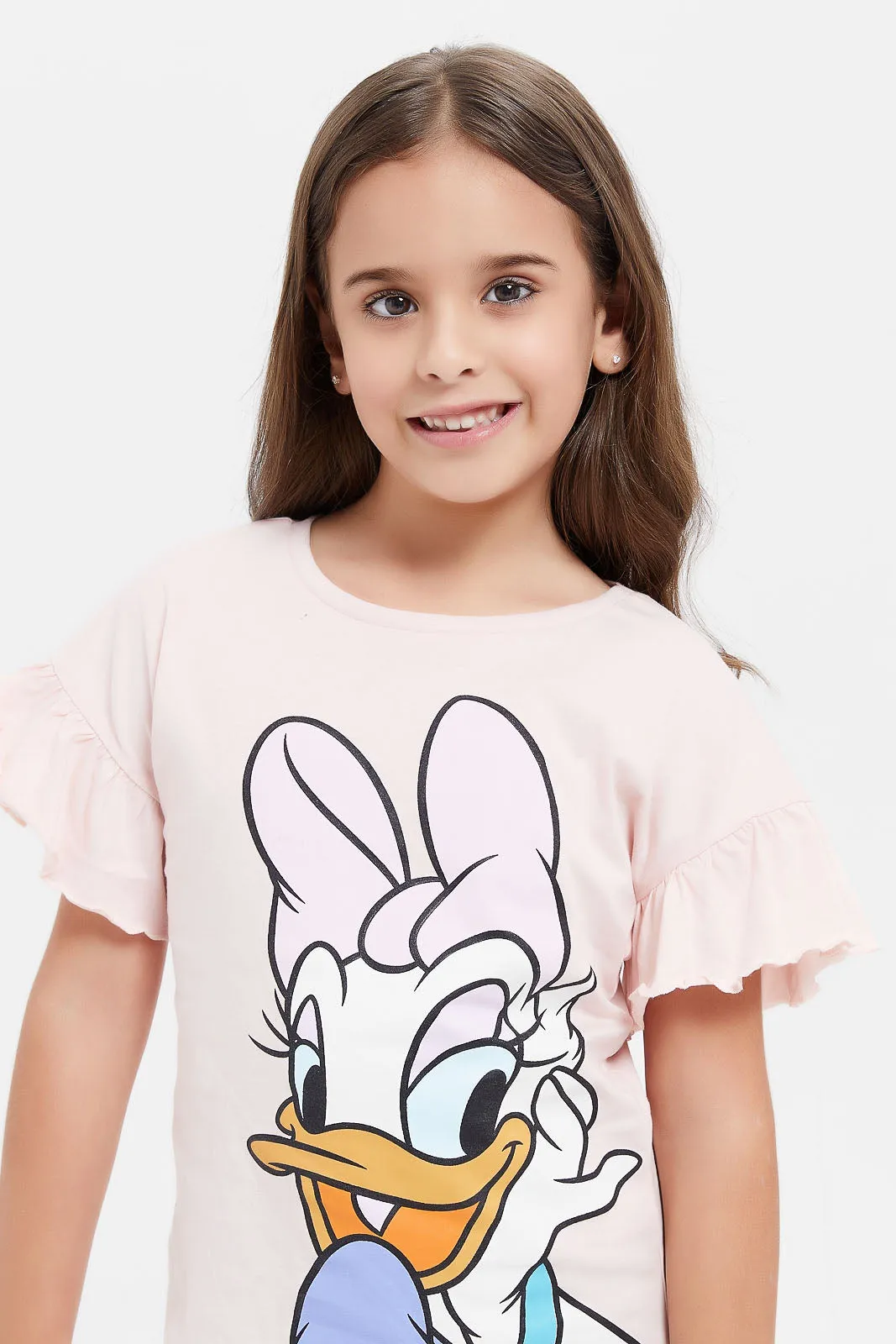 Girls Pink Daisy Print T-Shirt