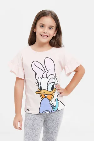 Girls Pink Daisy Print T-Shirt