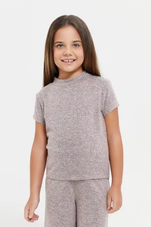 Girls Pink Embellished T-Shirt With Studs At Front