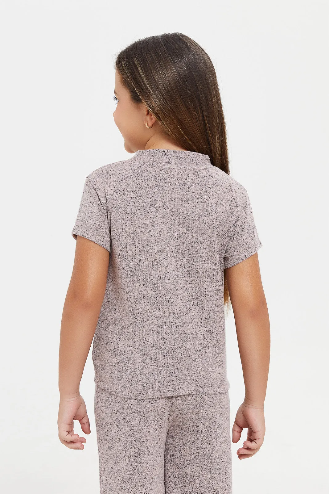 Girls Pink Embellished T-Shirt With Studs At Front
