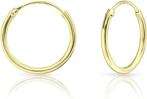 Gold Hoop Earrings for Women - 925 Sterling Silver Hoops 24K Gold Plated Earrings - Large Hoops - Tiny Hoop Earring - Hypoallergenic Ear Piercing - Cartilage Ring - Nose Ring - Sizes 8 mm to 80 mm
