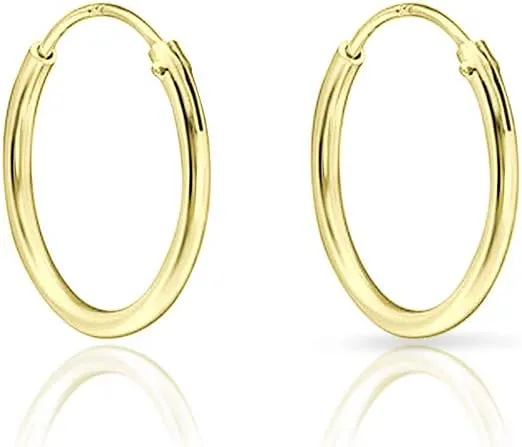 Gold Hoop Earrings for Women - 925 Sterling Silver Hoops 24K Gold Plated Earrings - Large Hoops - Tiny Hoop Earring - Hypoallergenic Ear Piercing - Cartilage Ring - Nose Ring - Sizes 8 mm to 80 mm