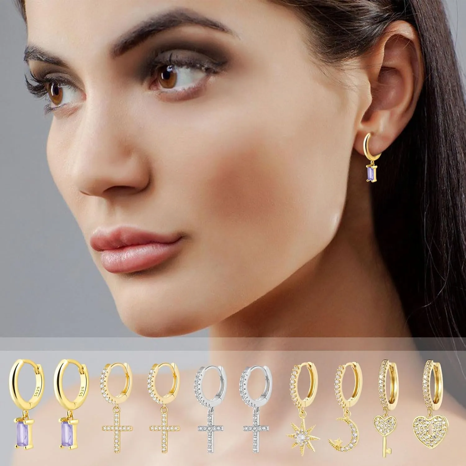 Gold Mini Cross Huggie Hoop Earrings for Women, Cross Earrings for Men Hoop Earrings Hypoallergenic Cubic Zirconia 14K Gold Plated Cartilage Gold Hoop Dangle Earrings Gift for Girls Teen