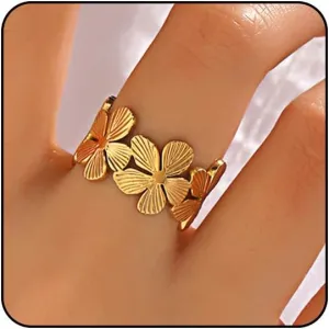Gold Rings for Women Non Tarnish Flower Rings for Women Stainless Steel Rings Adjustable Statement Rings Big Flower Chunky Silver Rings