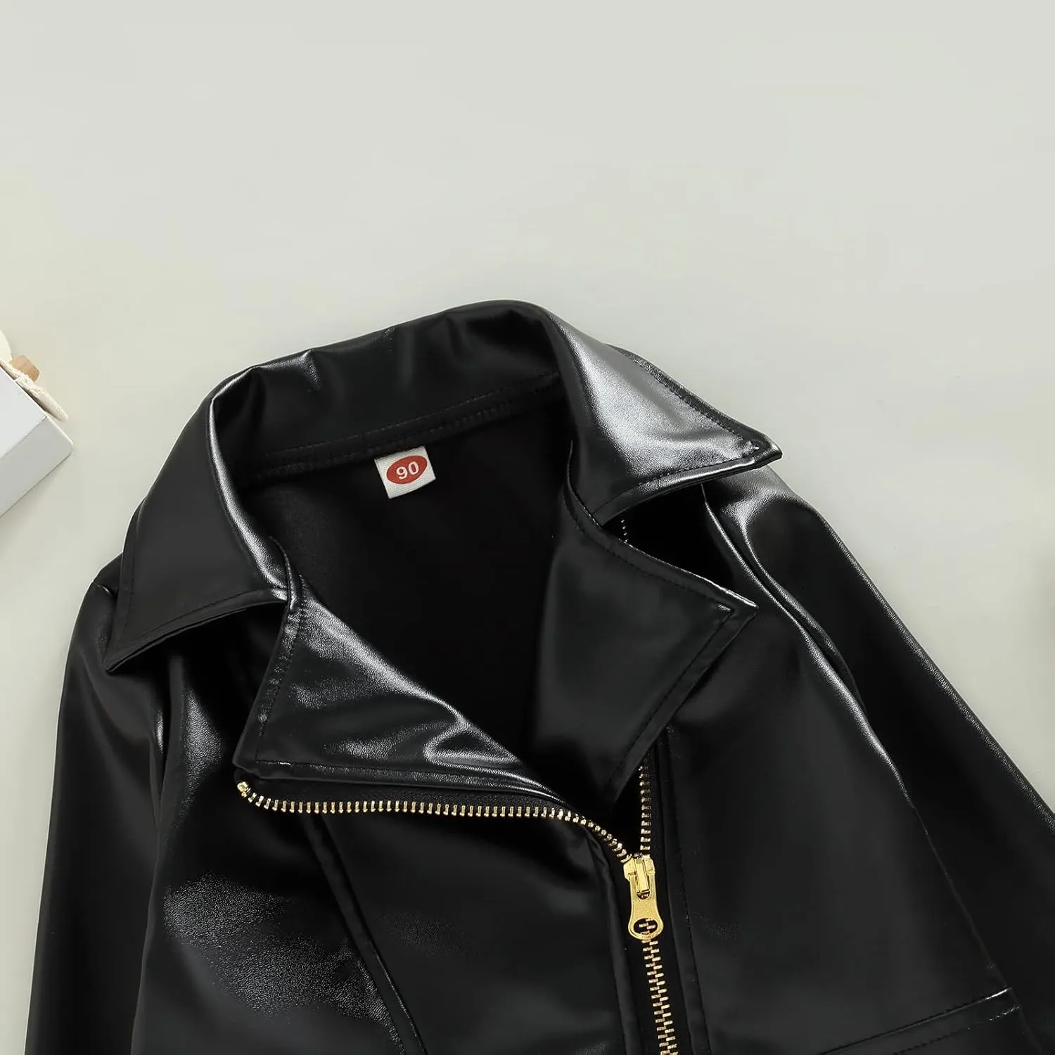 Gueuusu Toddler Kids Baby Boy Girl Faux Leather Jackets Long Sleeve Lapel Zip Up Moto Biker Coat Jackets Spirng Fall Outwear