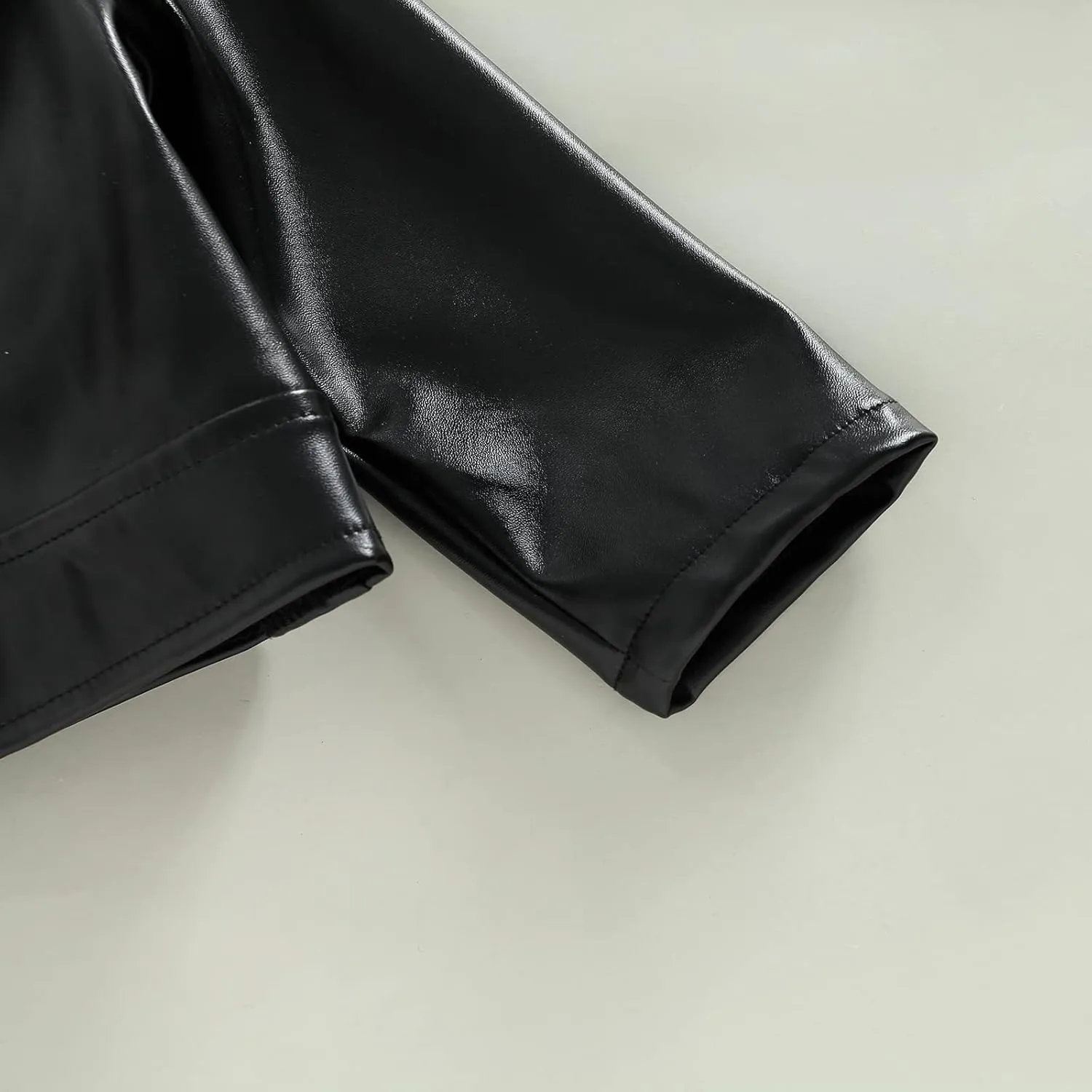 Gueuusu Toddler Kids Baby Boy Girl Faux Leather Jackets Long Sleeve Lapel Zip Up Moto Biker Coat Jackets Spirng Fall Outwear