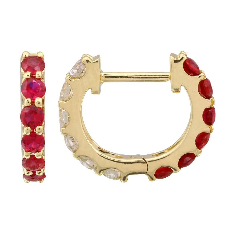 Half Diamond Half Gemstone Hoops