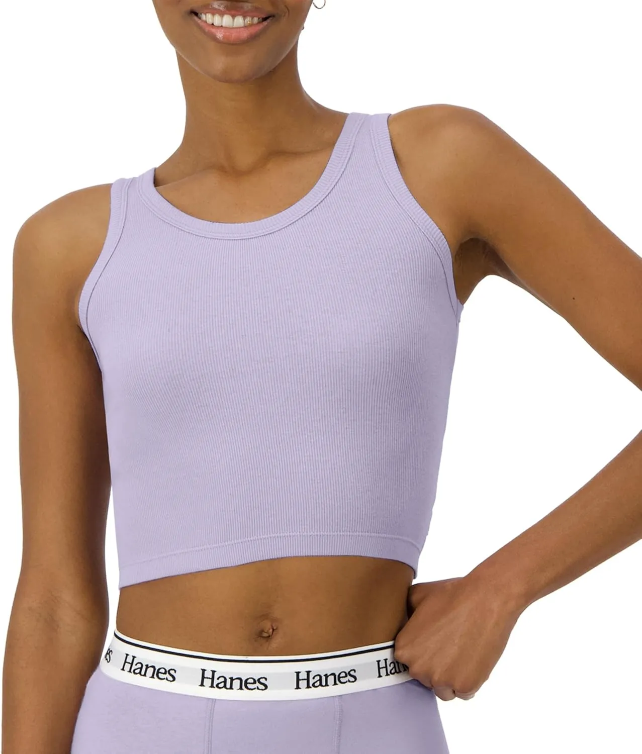 Hanes Women's Originals Rib Tank 2-Pack, Comfywear Stretch Cotton Cropped Top
