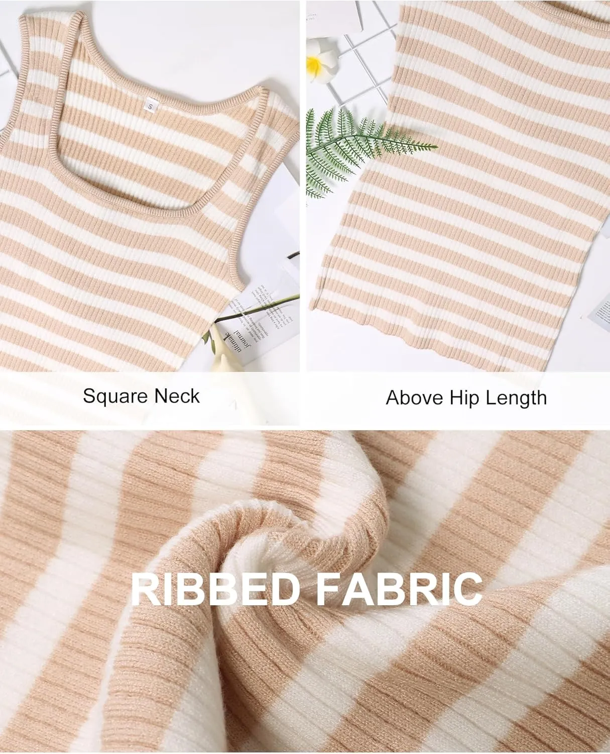HDLTE Women's 2025 Ribbed Tank Tops Knit Square Neck Sleeveless Shirts Summer Casual Basic Tanks