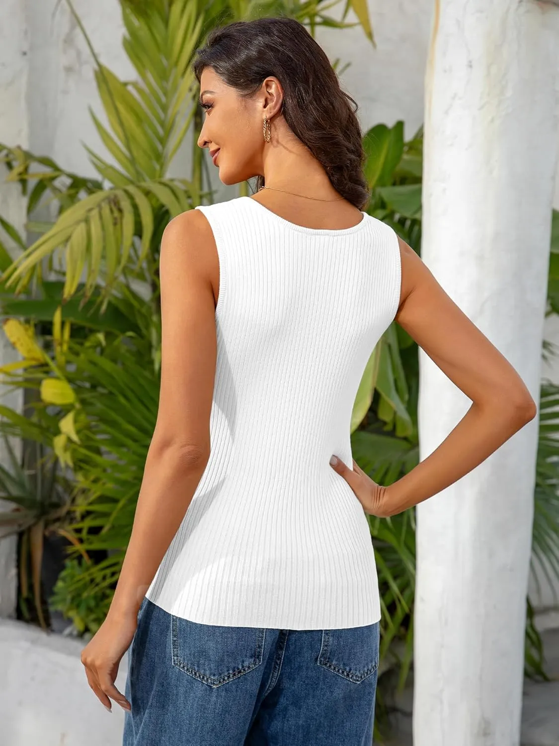 HDLTE Women's 2025 Ribbed Tank Tops Knit Square Neck Sleeveless Shirts Summer Casual Basic Tanks