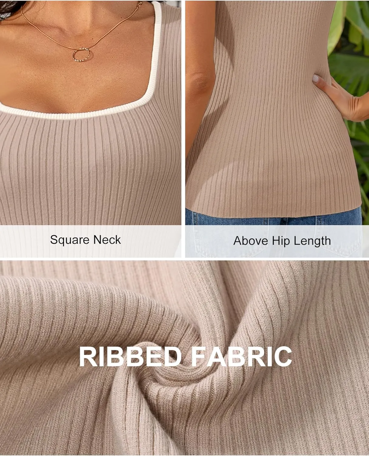 HDLTE Women's 2025 Ribbed Tank Tops Knit Square Neck Sleeveless Shirts Summer Casual Basic Tanks