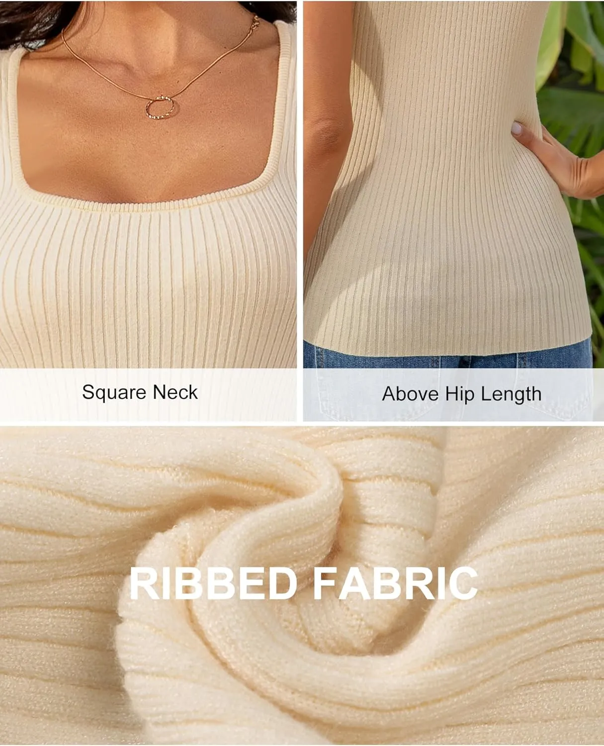 HDLTE Women's 2025 Ribbed Tank Tops Knit Square Neck Sleeveless Shirts Summer Casual Basic Tanks