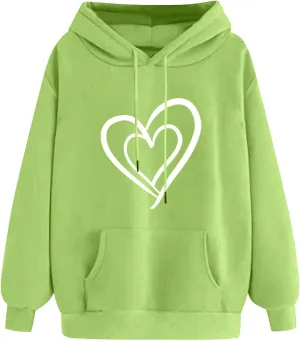 Heart Hoodies Women Graphic Sweatshirts Long Sleeve Pullover Sweater Oversized Tops Trendy Valentine's Day Outfits