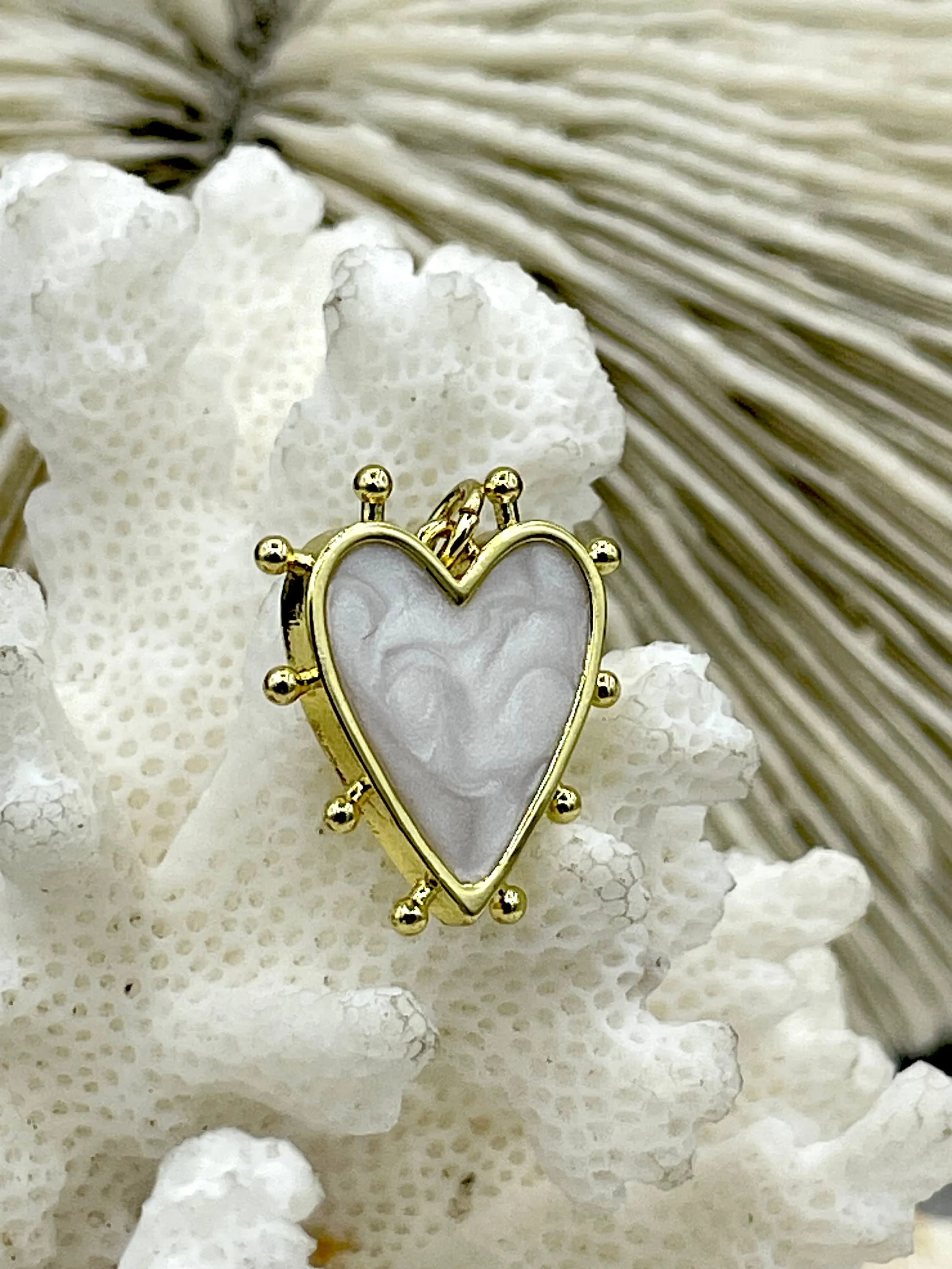 Heart Shaped Enamel and Gold Spike Pendants, Enamel and Gold Plated Brass, 3 Colors, Pink, Blue, or White, 20mm x 18mm x 2.5mm. Fast Ship.