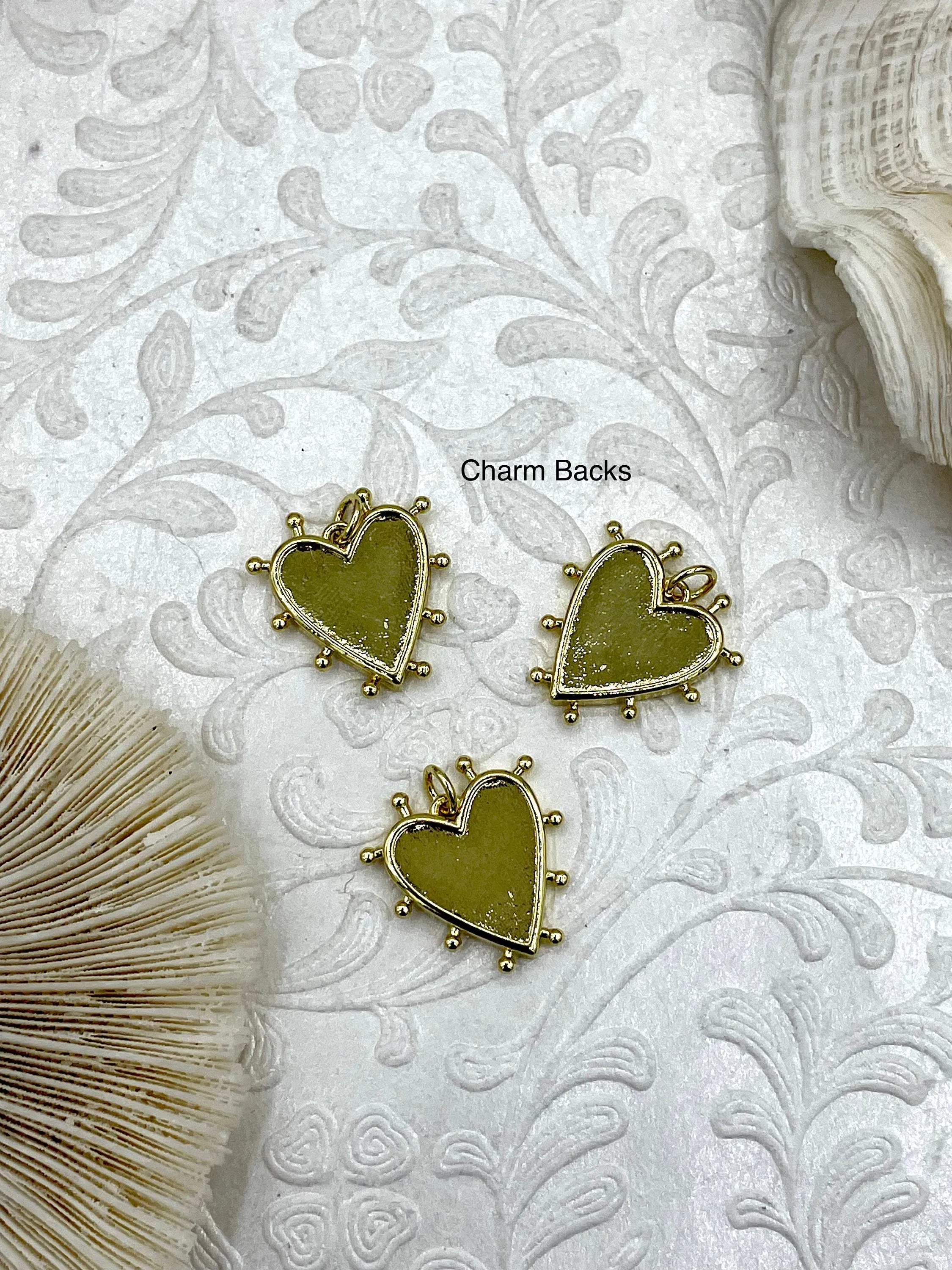 Heart Shaped Enamel and Gold Spike Pendants, Enamel and Gold Plated Brass, 3 Colors, Pink, Blue, or White, 20mm x 18mm x 2.5mm. Fast Ship.