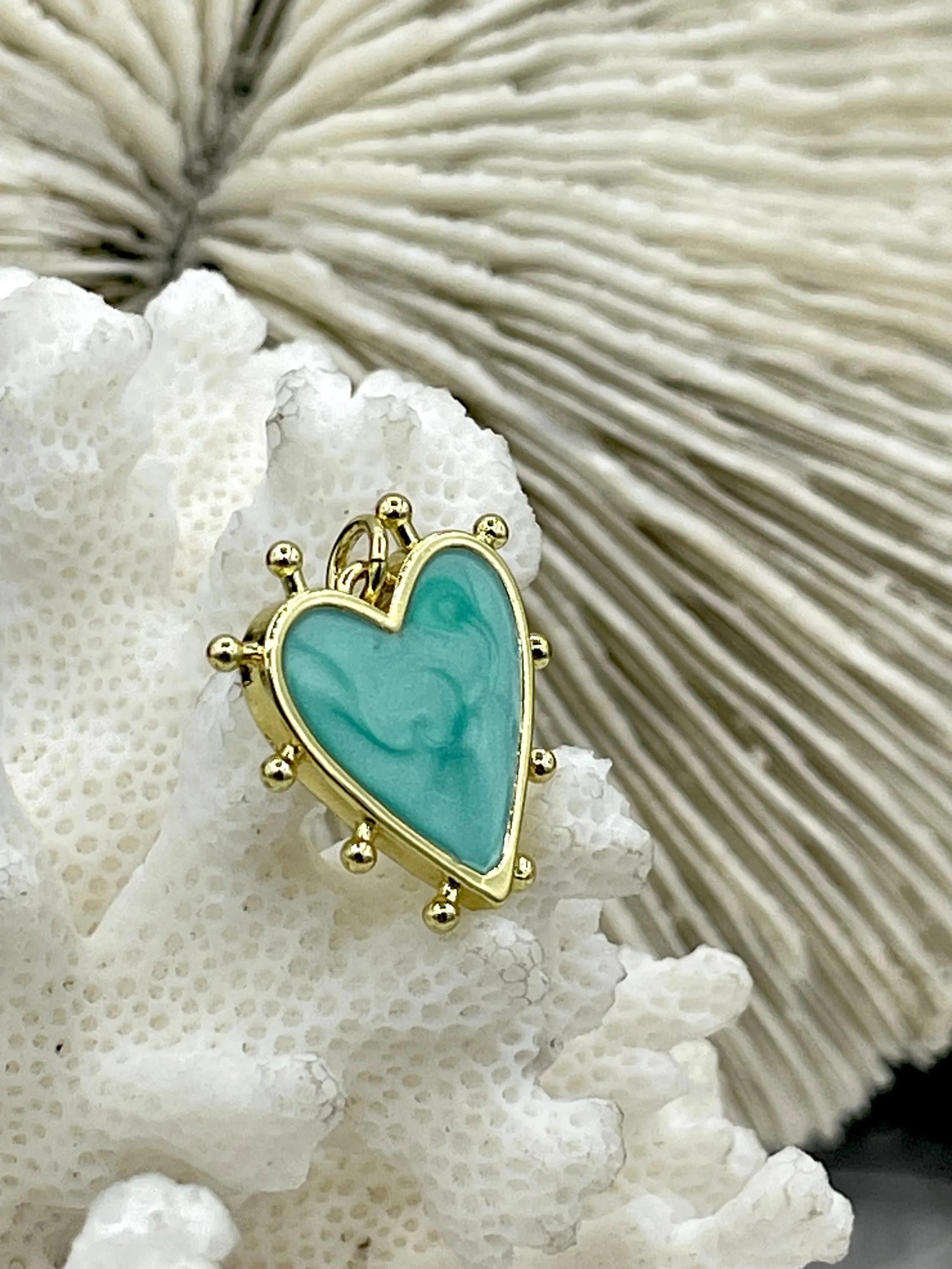 Heart Shaped Enamel and Gold Spike Pendants, Enamel and Gold Plated Brass, 3 Colors, Pink, Blue, or White, 20mm x 18mm x 2.5mm. Fast Ship.