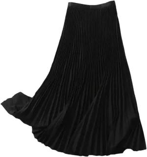 Hgvcfcv Long Pleated Skirts for Women Spring Fall Elastic Band A Line Elegant Office Ladies Midi Skirt