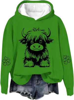 Highland Cow Hoodies for Women Cute Funny Graphic Sweatshirt Cowgirl Long Sleeve Plus Size Oversized Pullover Tops