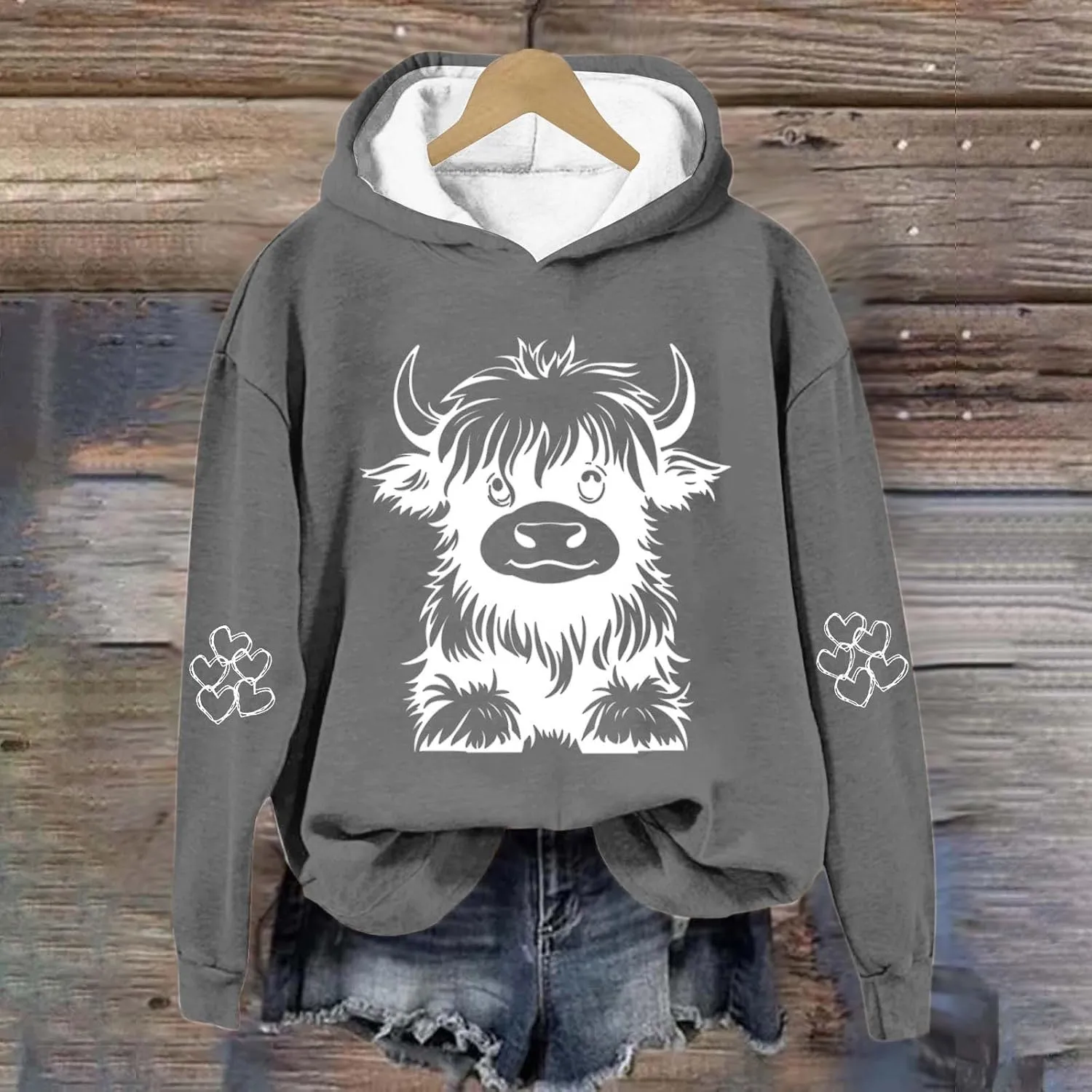 Highland Cow Hoodies for Women Cute Funny Graphic Sweatshirt Cowgirl Long Sleeve Plus Size Oversized Pullover Tops