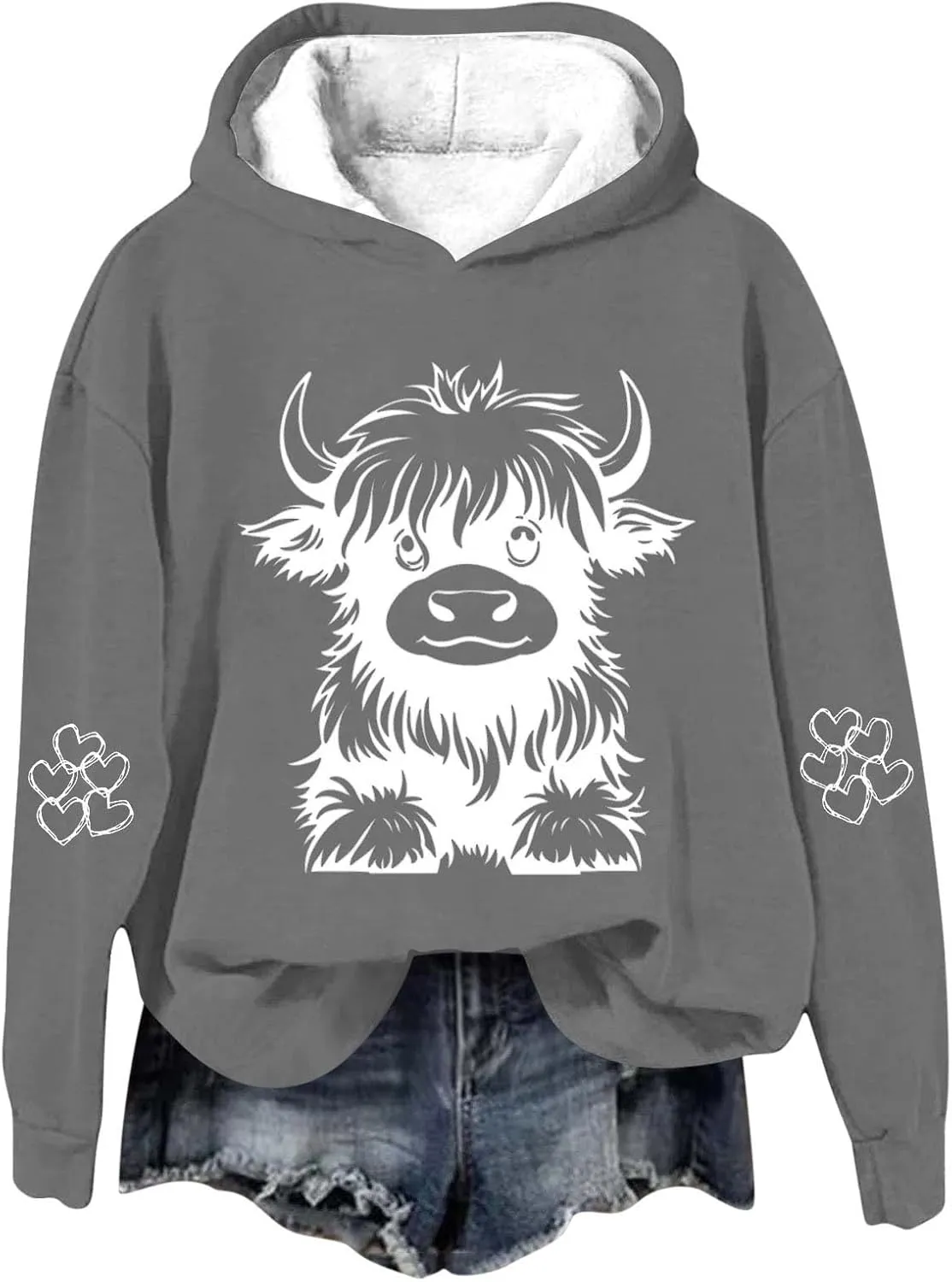 Highland Cow Hoodies for Women Cute Funny Graphic Sweatshirt Cowgirl Long Sleeve Plus Size Oversized Pullover Tops