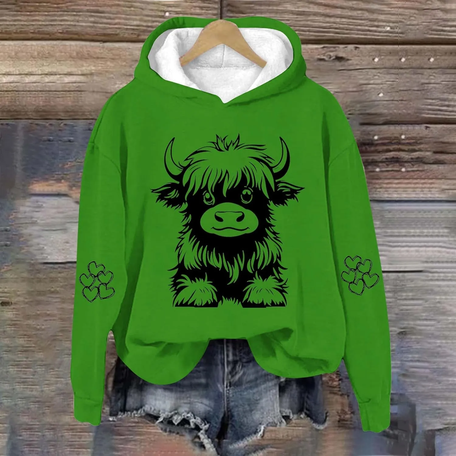 Highland Cow Hoodies for Women Cute Funny Graphic Sweatshirt Cowgirl Long Sleeve Plus Size Oversized Pullover Tops