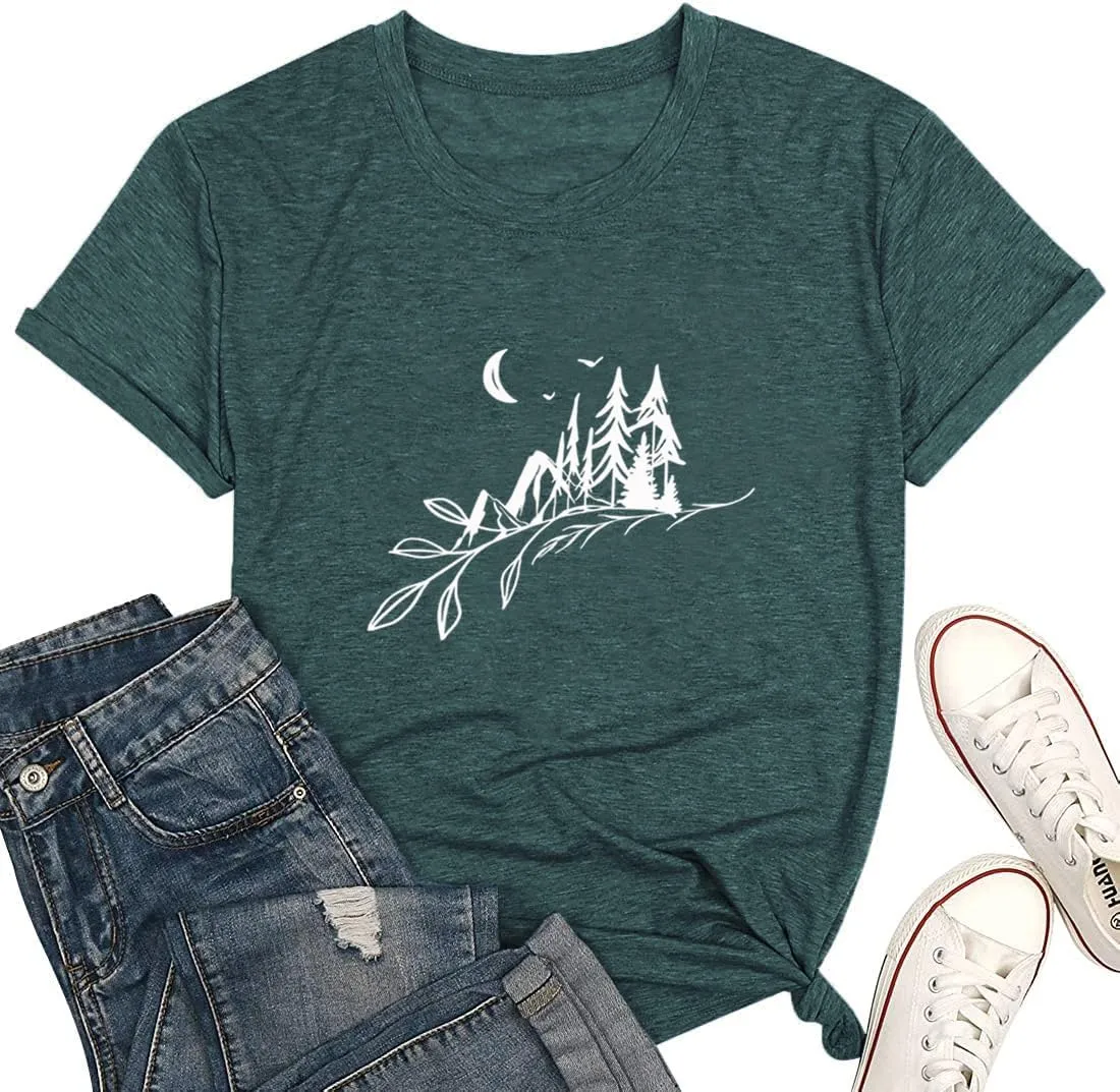 Hiking Mountain Tank Tops for Women Funny Pine Tree Sunrise Graphic Workout Tanks Summer Sleeveless Loose Fit Shirts Tops