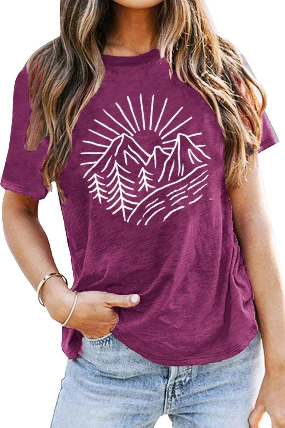 Hiking Mountain Tank Tops for Women Funny Pine Tree Sunrise Graphic Workout Tanks Summer Sleeveless Loose Fit Shirts Tops