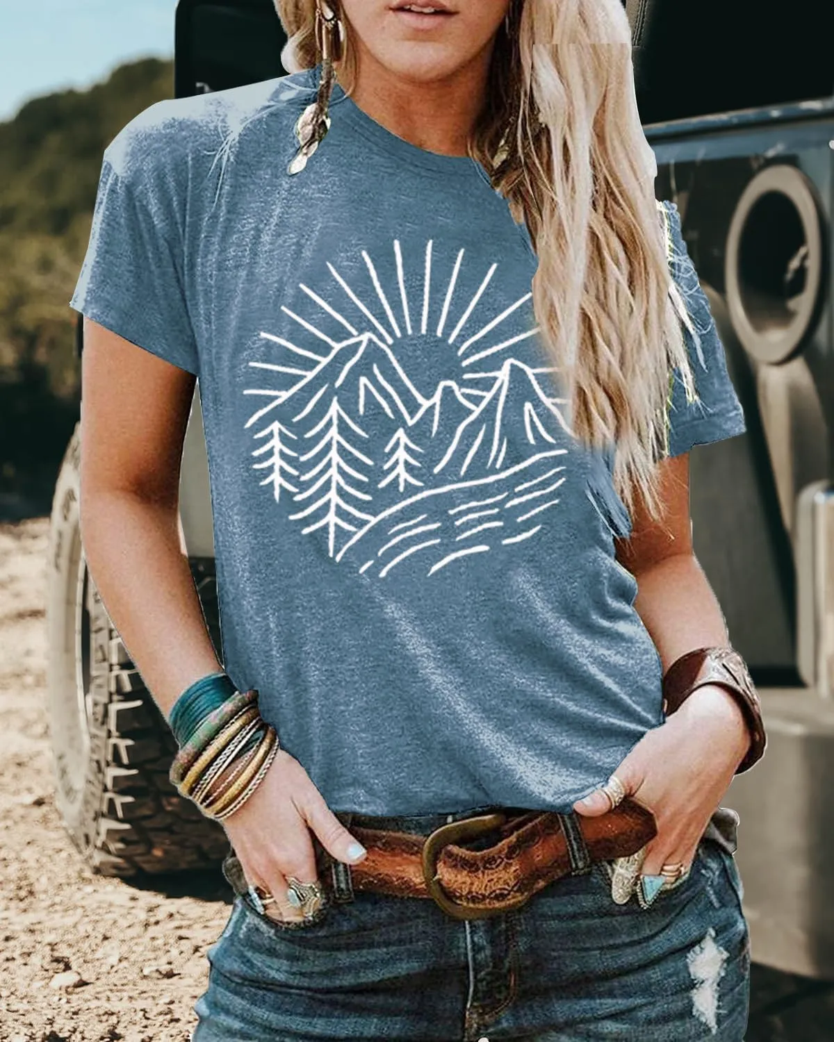 Hiking Mountain Tank Tops for Women Funny Pine Tree Sunrise Graphic Workout Tanks Summer Sleeveless Loose Fit Shirts Tops