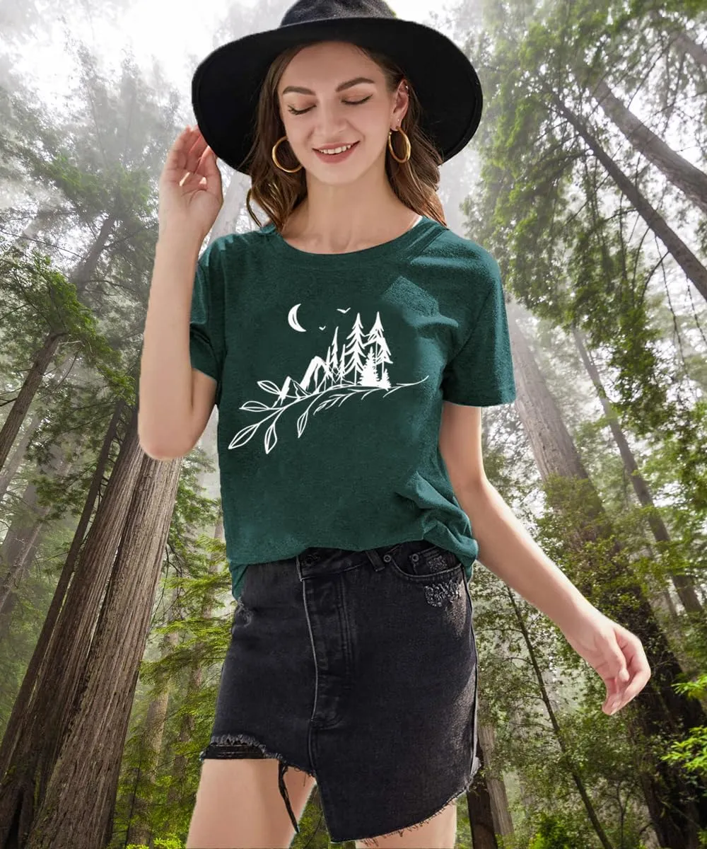 Hiking Mountain Tank Tops for Women Funny Pine Tree Sunrise Graphic Workout Tanks Summer Sleeveless Loose Fit Shirts Tops