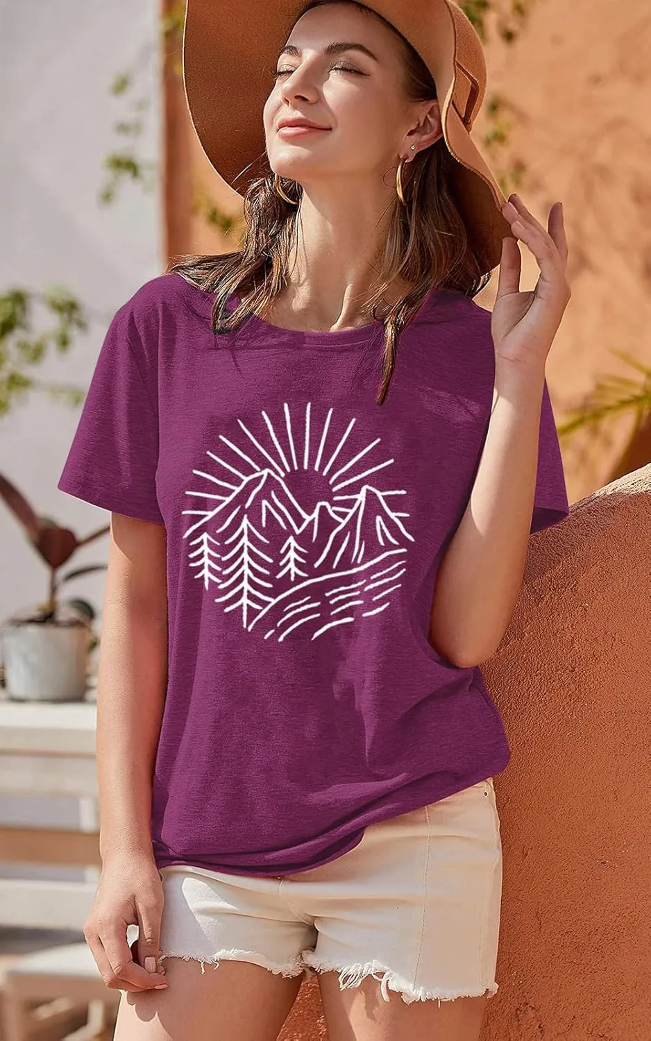Hiking Mountain Tank Tops for Women Funny Pine Tree Sunrise Graphic Workout Tanks Summer Sleeveless Loose Fit Shirts Tops