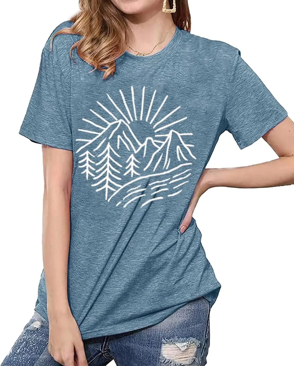 Hiking Mountain Tank Tops for Women Funny Pine Tree Sunrise Graphic Workout Tanks Summer Sleeveless Loose Fit Shirts Tops