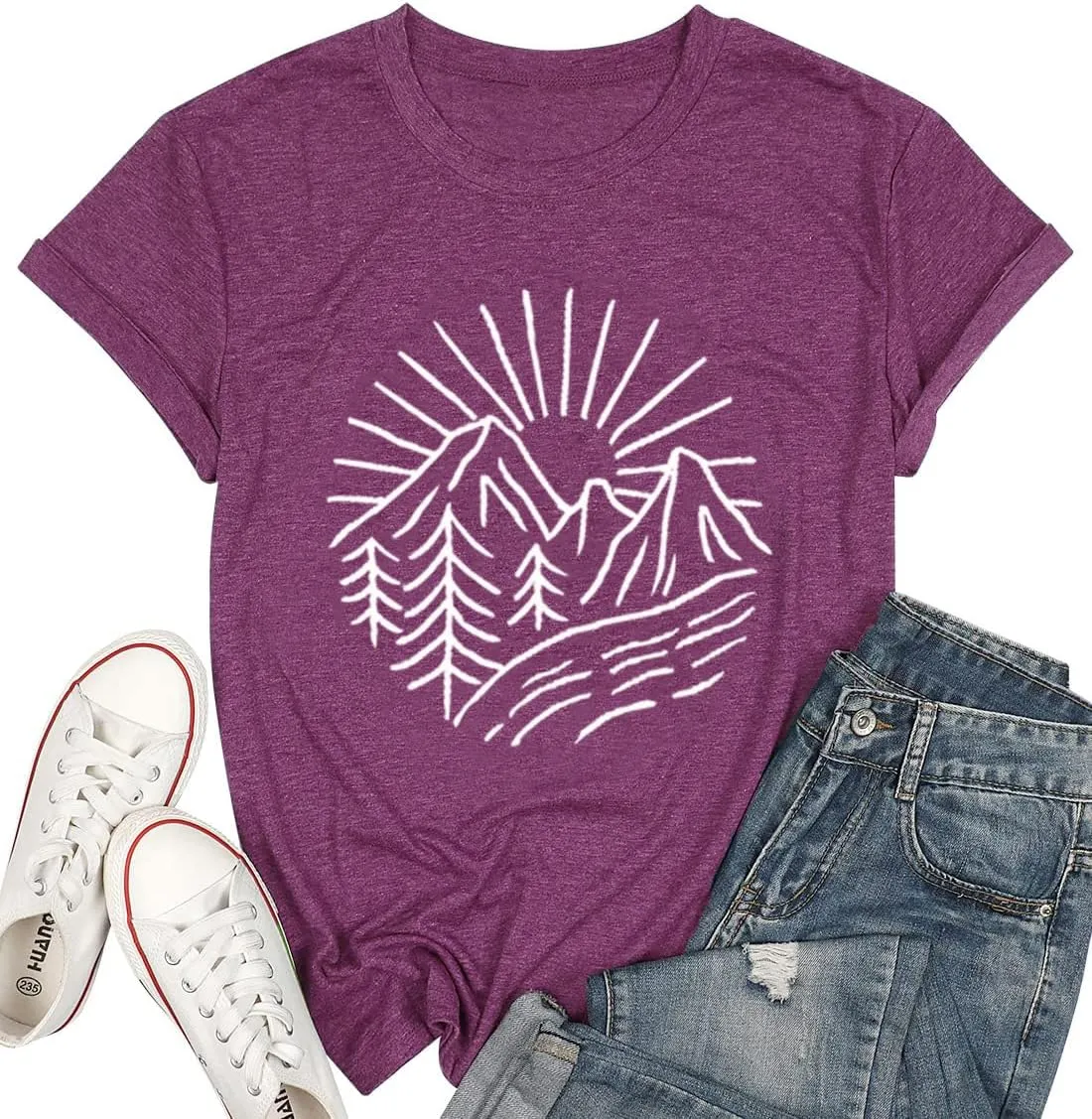 Hiking Mountain Tank Tops for Women Funny Pine Tree Sunrise Graphic Workout Tanks Summer Sleeveless Loose Fit Shirts Tops