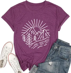 Hiking Mountain Tank Tops for Women Funny Pine Tree Sunrise Graphic Workout Tanks Summer Sleeveless Loose Fit Shirts Tops