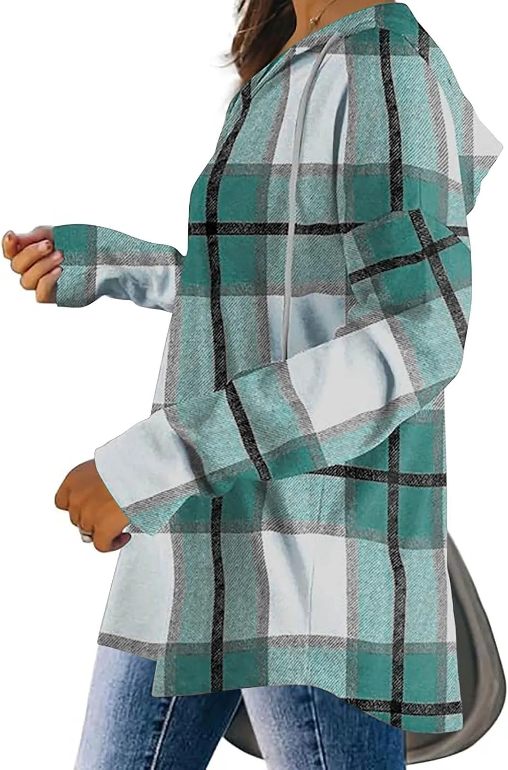 Hoodies for Women Long Sleeve Plaid Shirt Oversized Flannel Sweatshirt Dressy Casual Shirts Loose Fit Pullover Hoodie