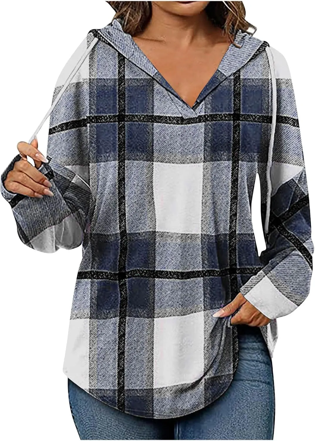 Hoodies for Women Long Sleeve Plaid Shirt Oversized Flannel Sweatshirt Dressy Casual Shirts Loose Fit Pullover Hoodie